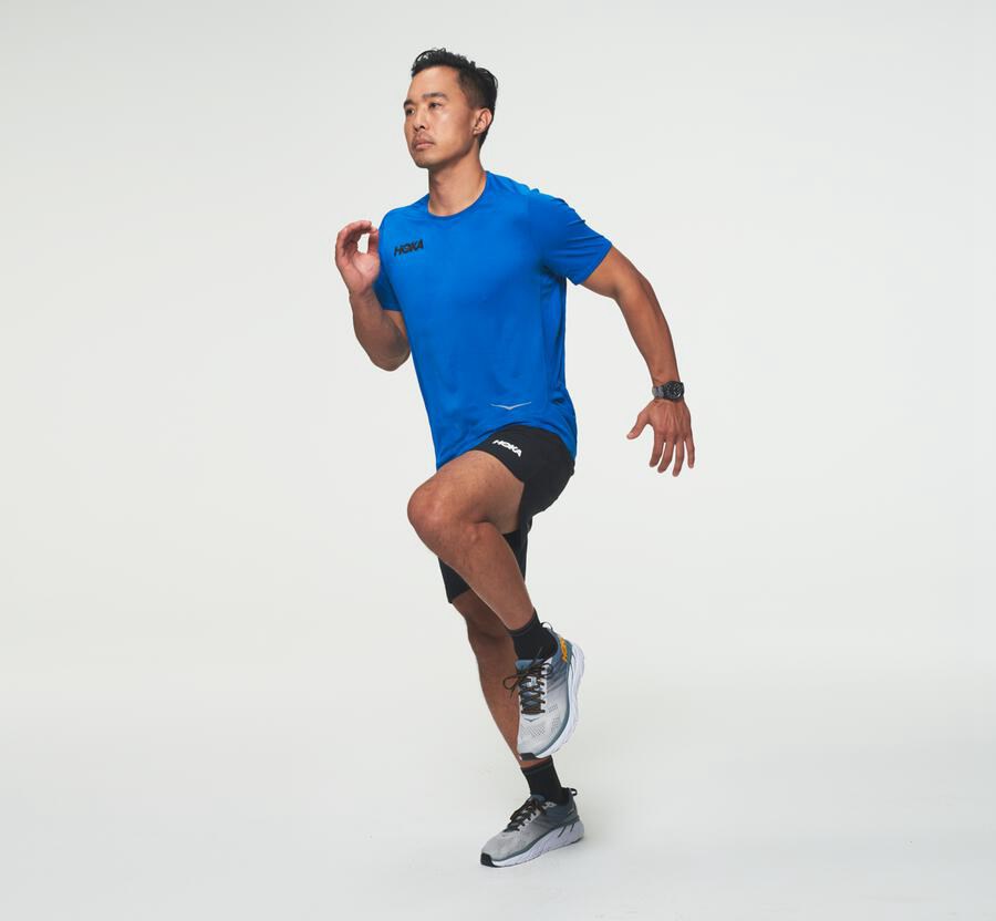 Hoka One One Performance Kort Sleeve Top Herr - Blå - YMUTJ-1897